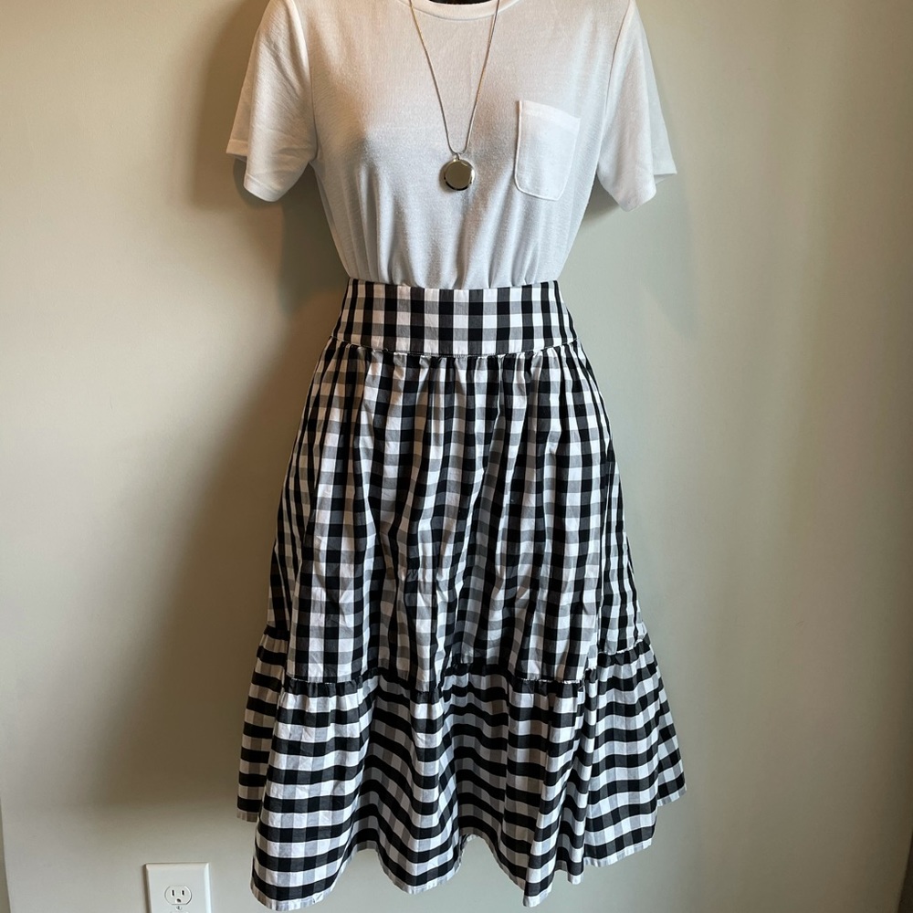 J. Crew Factory Black and White Gingham Tiered Skirt